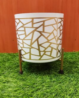 White And Gold Design Metal Planter | Indoor Metal Planter | Unique Design With Stand Metal Planter