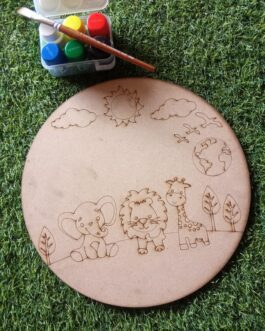Wild Animals Painting Board | Forest Animals Coloring Wooden MDF Board | Pre Marked Lion Painting Board Buy Online | Monkey Painting Board | Girafee Painting Board | Wild Sceneries Round Shaped MDF Board | Art & Craft | Home Decor