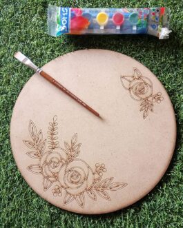 Rose Painting Wooden Board | Flower Painting Wooden MDF Board | Round Shaped Rose Coloring Board | Home Decor | Art & Craft | Pre Marked Rose Painting Board Under 200 | Flower Coloring Board Buy Online